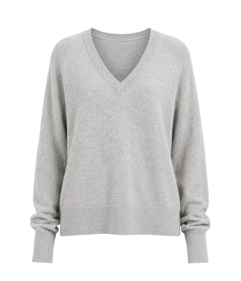 Sloane Cashmere V Neck In Heather Grey
