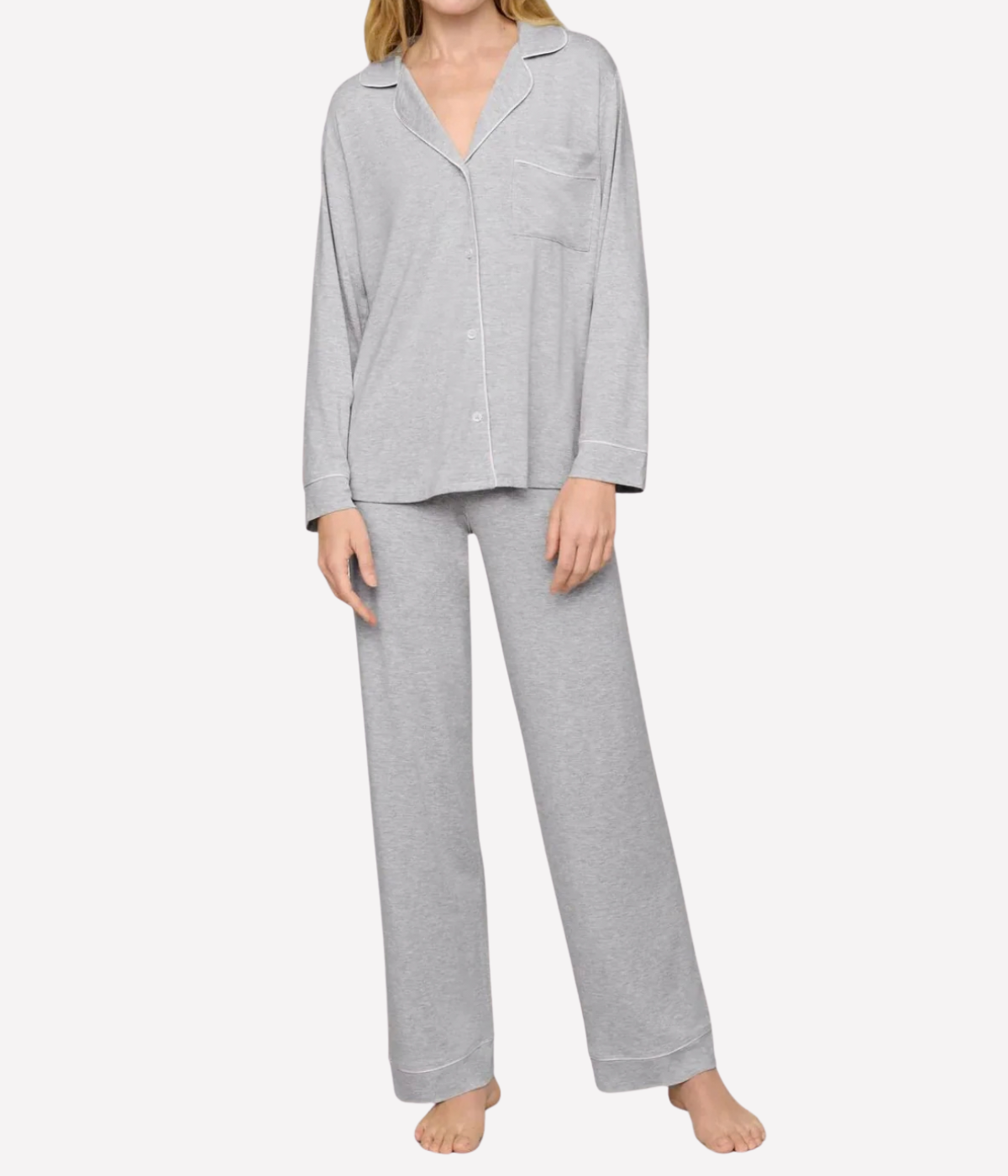 Gisele Long PJ Set in Heather Grey and Sorbet Pink
