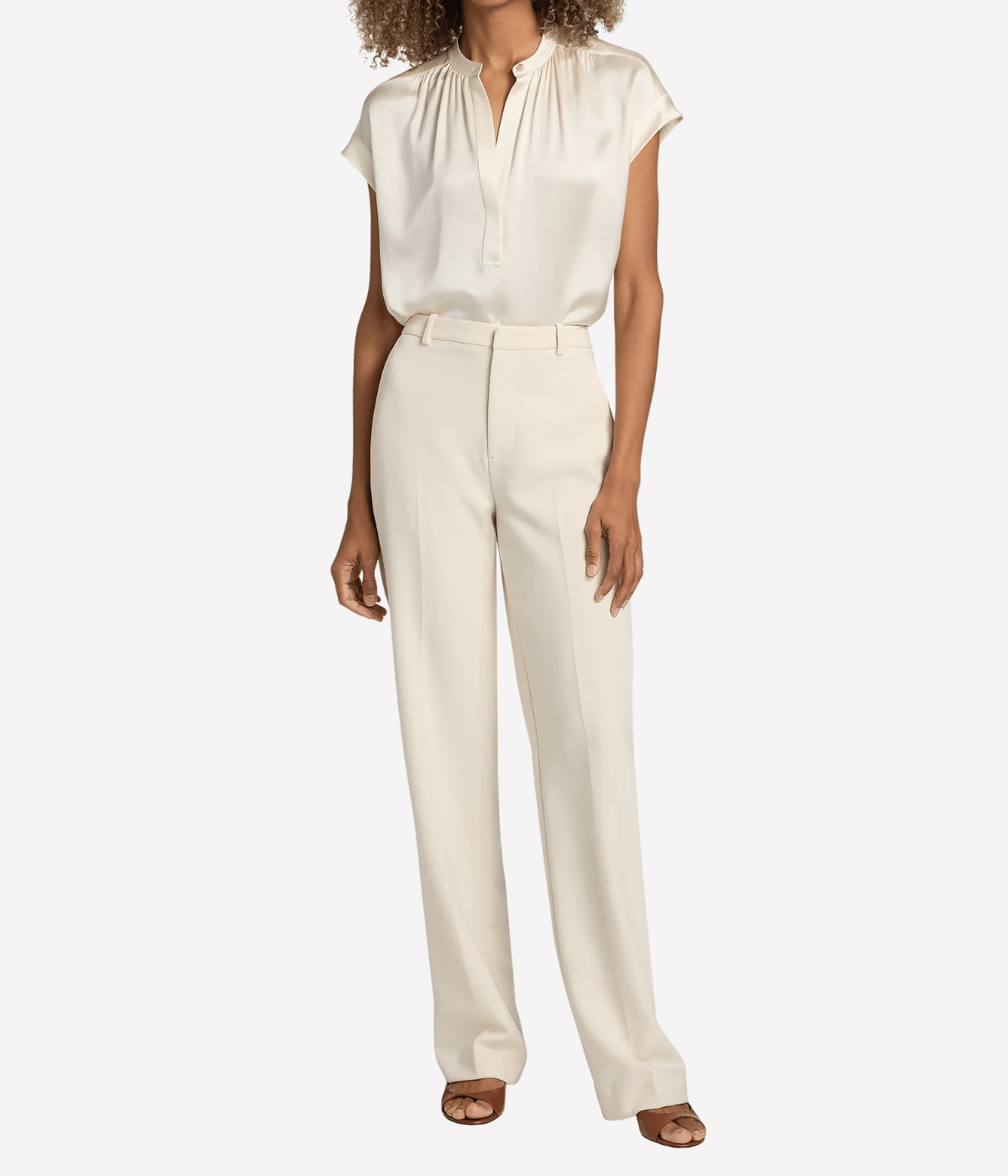 Gathered Cap Slv Blouse in CREAM