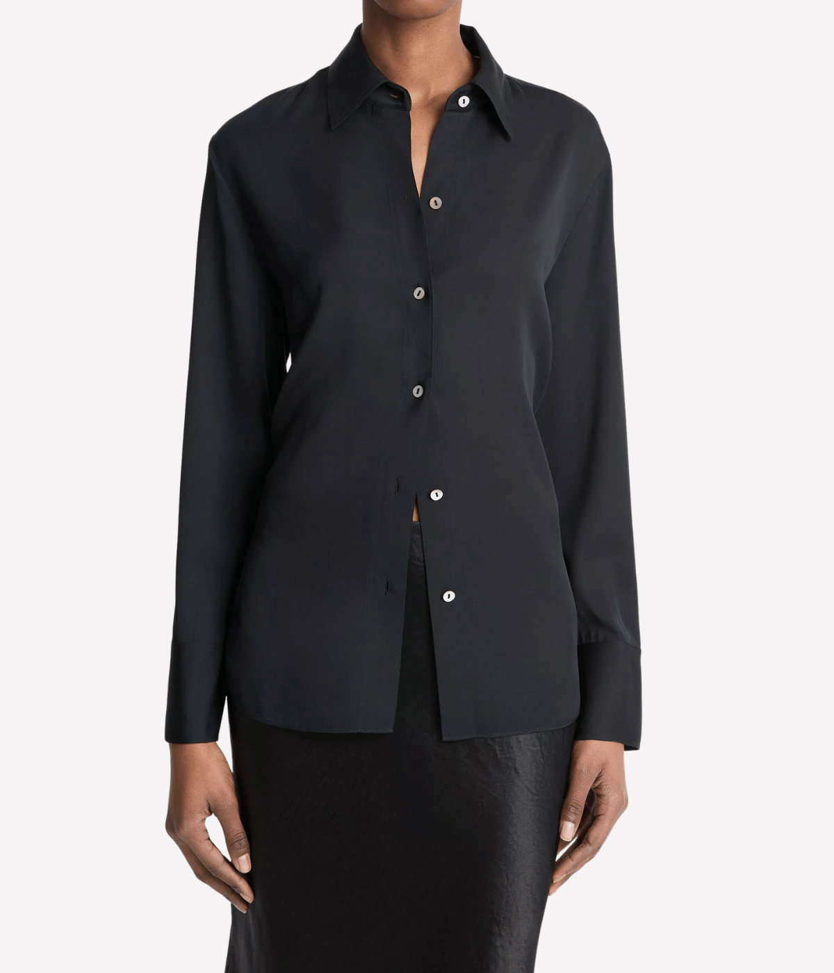 L/S Button Down Silk Blouse in BLACK