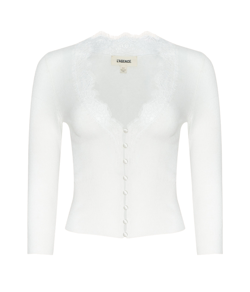 Eluna Lace Detail Cardigan In Ivory
