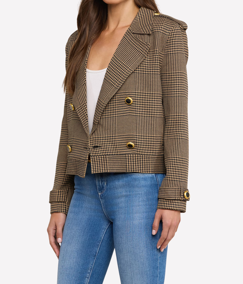Xoey Cropped Trench In Brown Black Glen Plaid