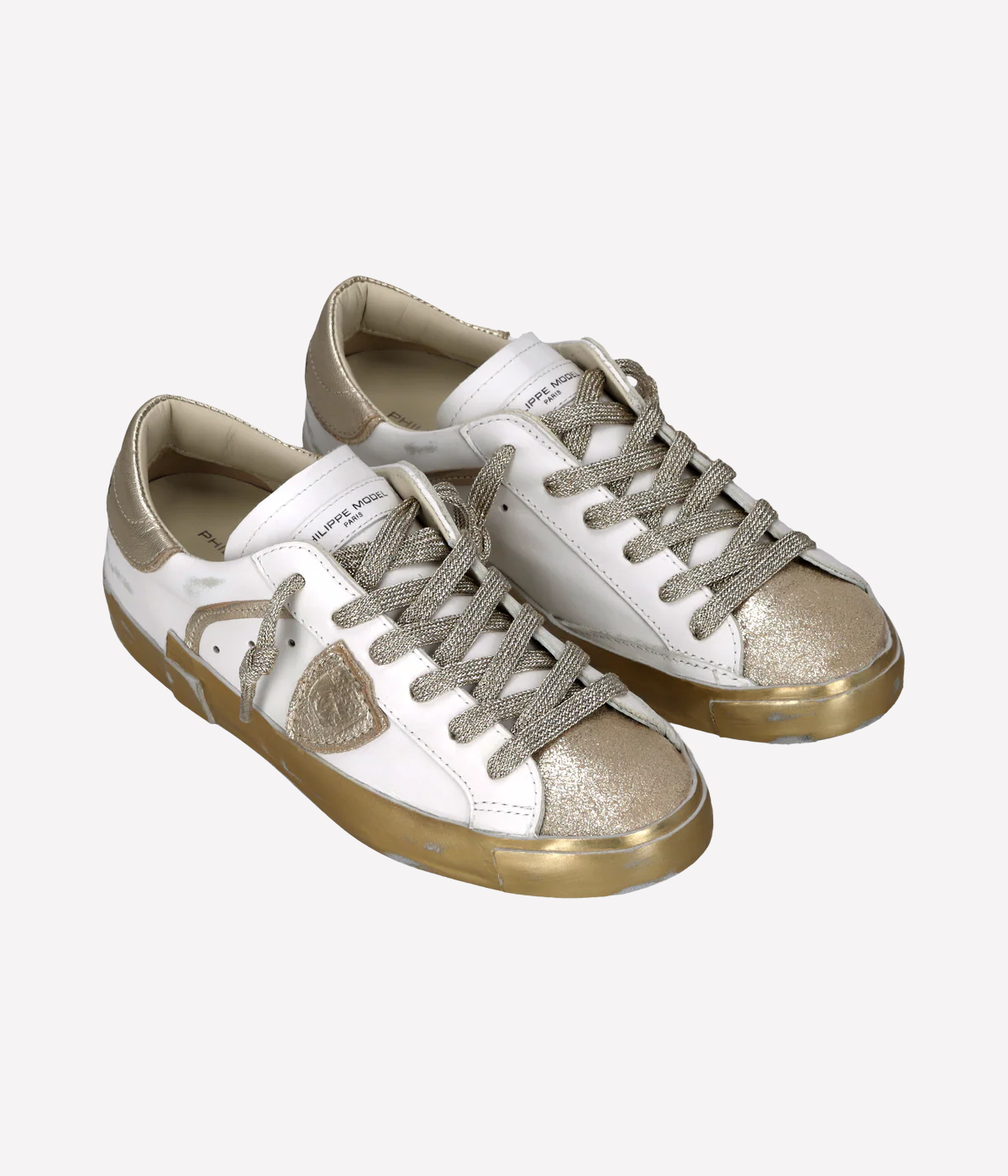 PRSX Low Woman In Veau Lamine Blanc Or