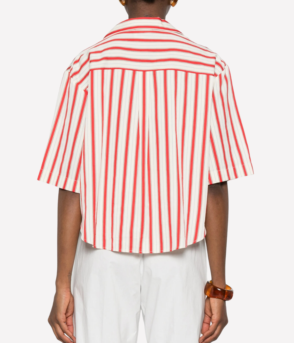 Contemporary Cotton Pinstriped Half Sleeves Shirt in Rouge