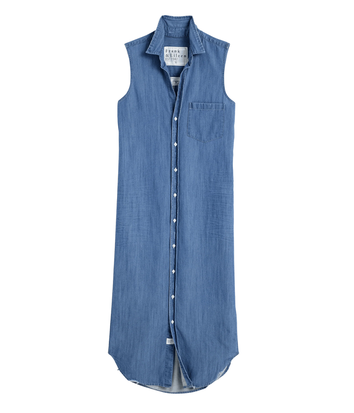 Rory Sleeveless Woven Button Up Dress in Vintage Stonewashed Indigo
