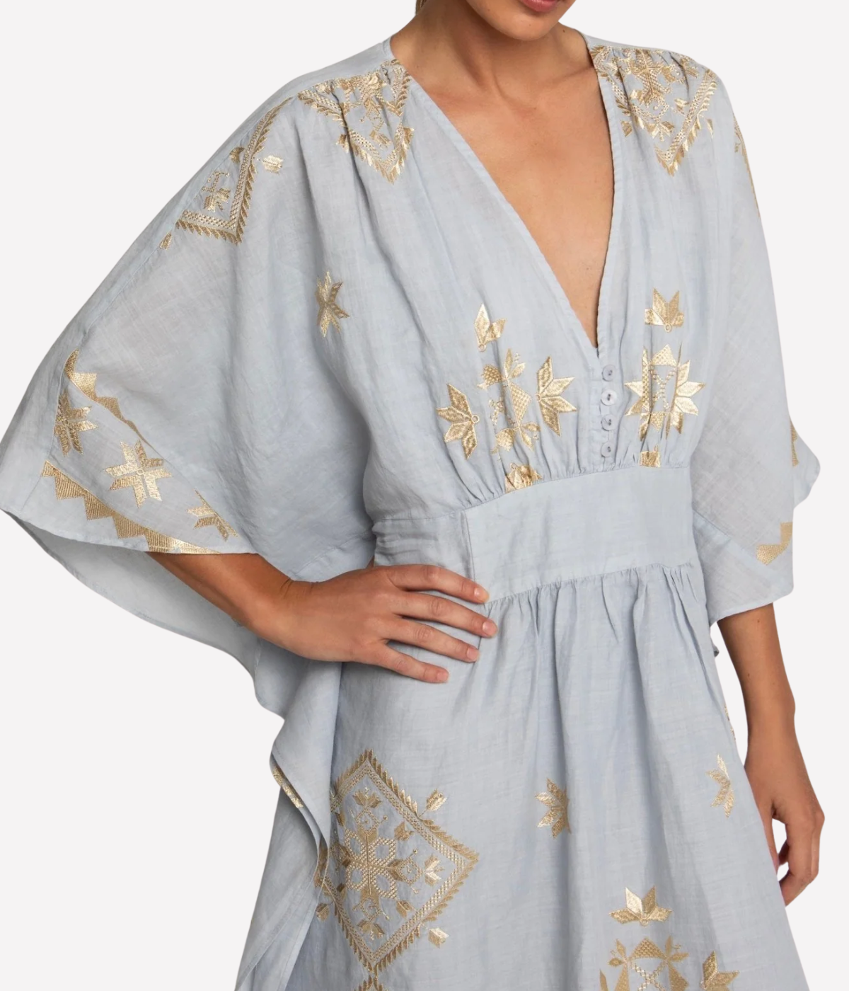 Lefkada Long Kaftan in Light Grey Gold