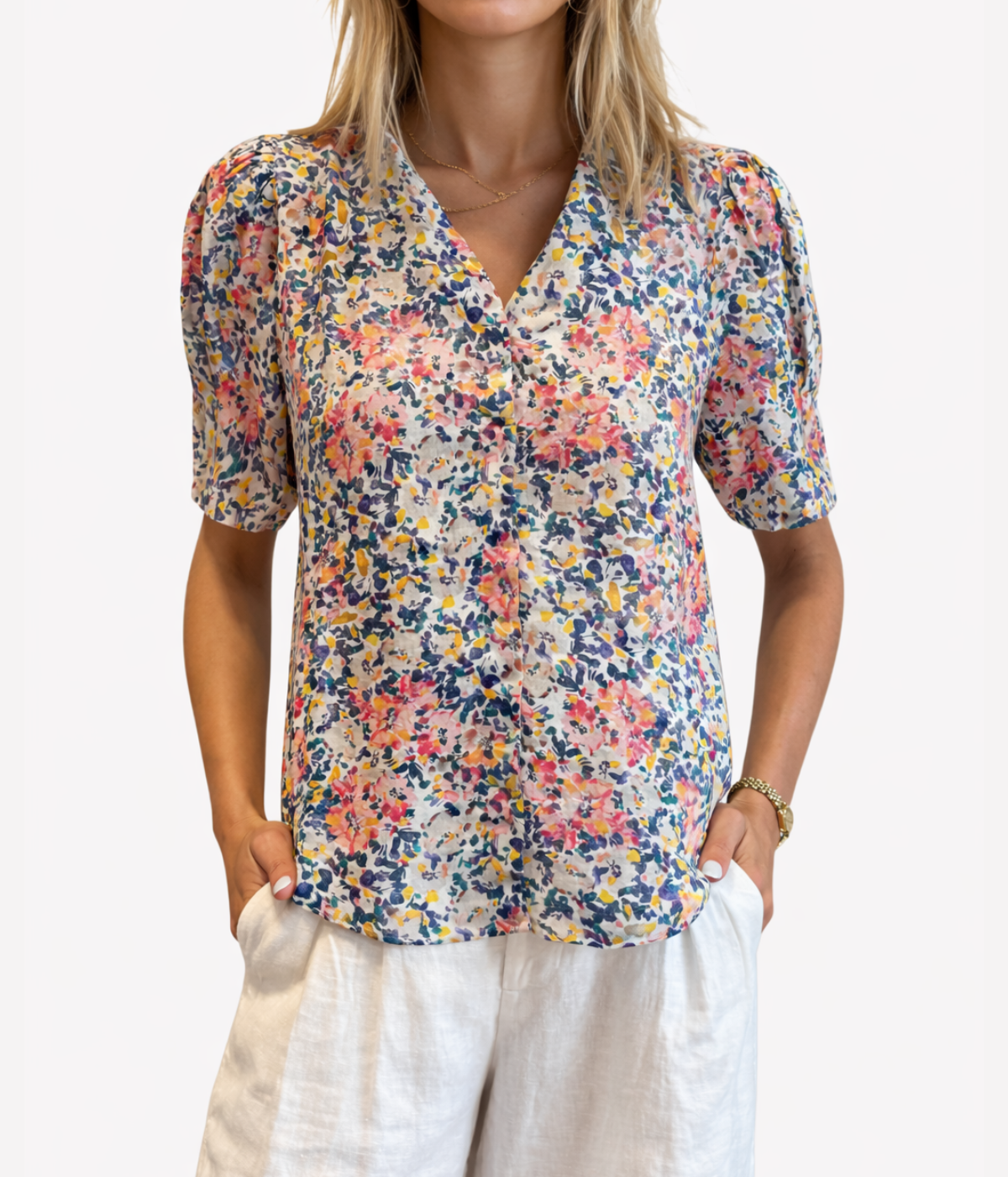 Athina Metallic Linen Shirt in Florece Print