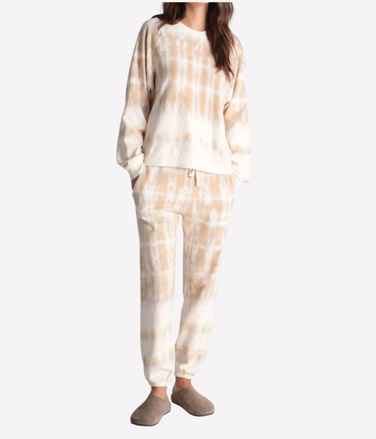 Electric & Rose - Ronan Horizon Sweatshirt in Dune Ivory - full body image of model wearing matching track set
