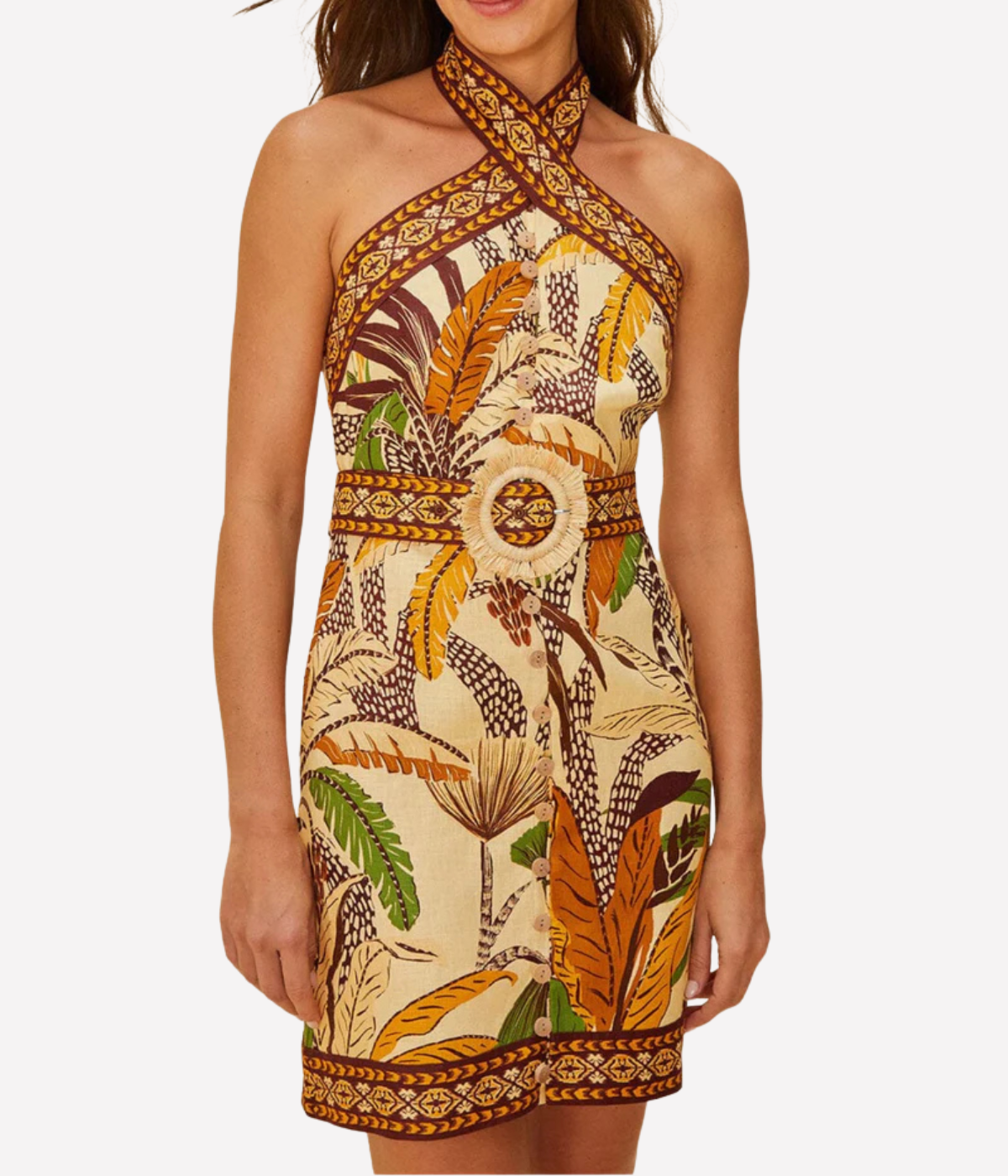 Foliage Halter Neck Dress in Sketch Sand