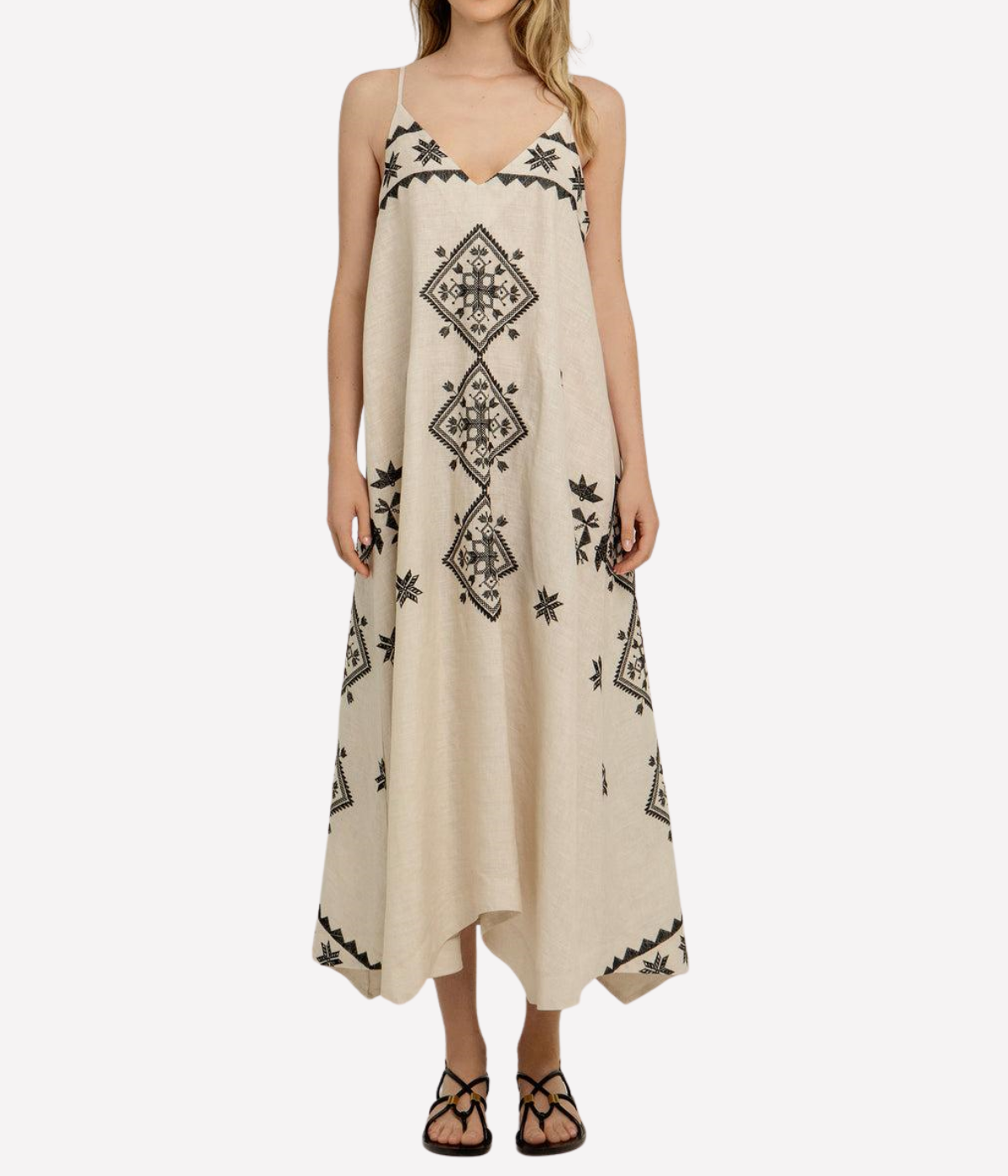 Lefkada Strap Long Dress in Beige Black