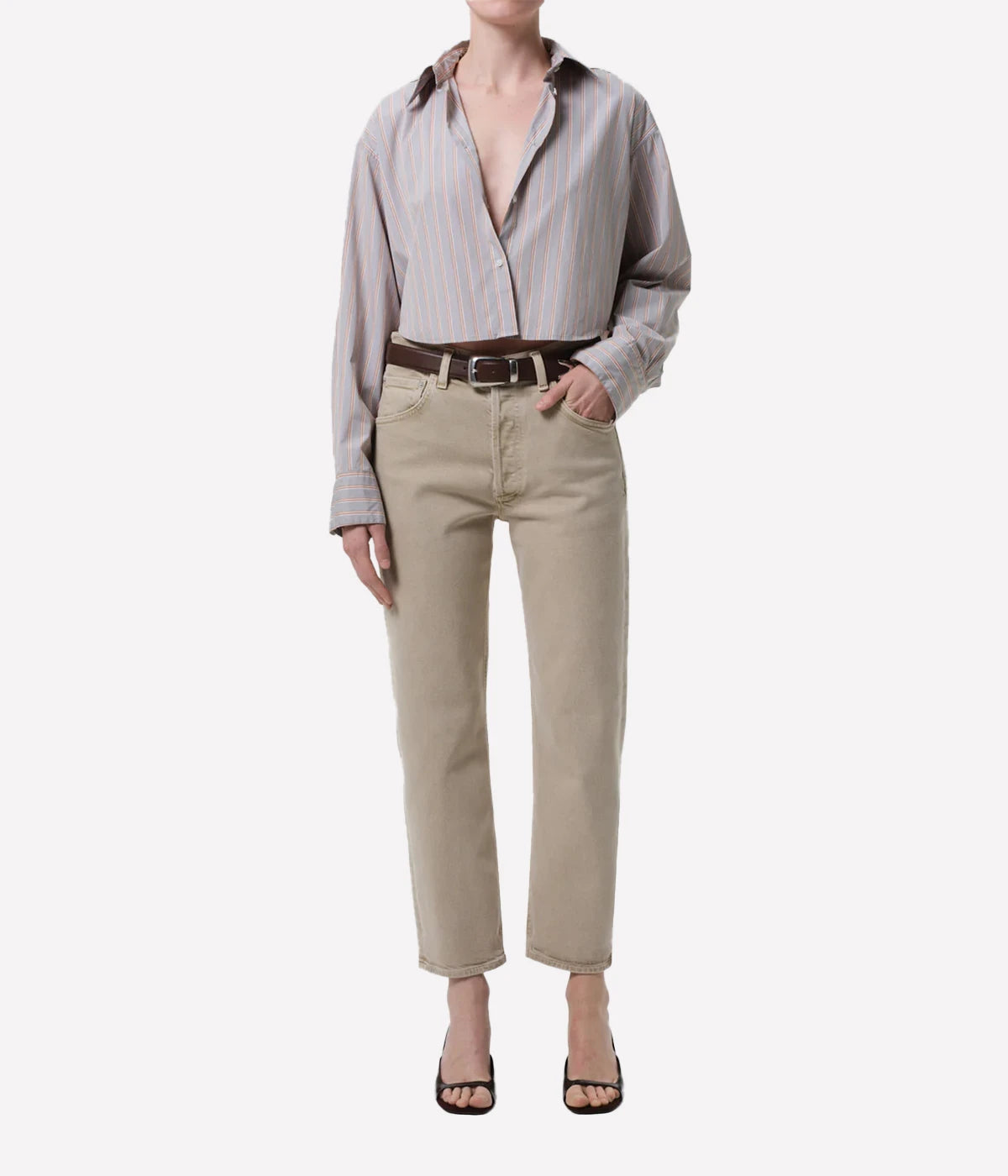 Ana Cropped Shirt in Nobel Stripe