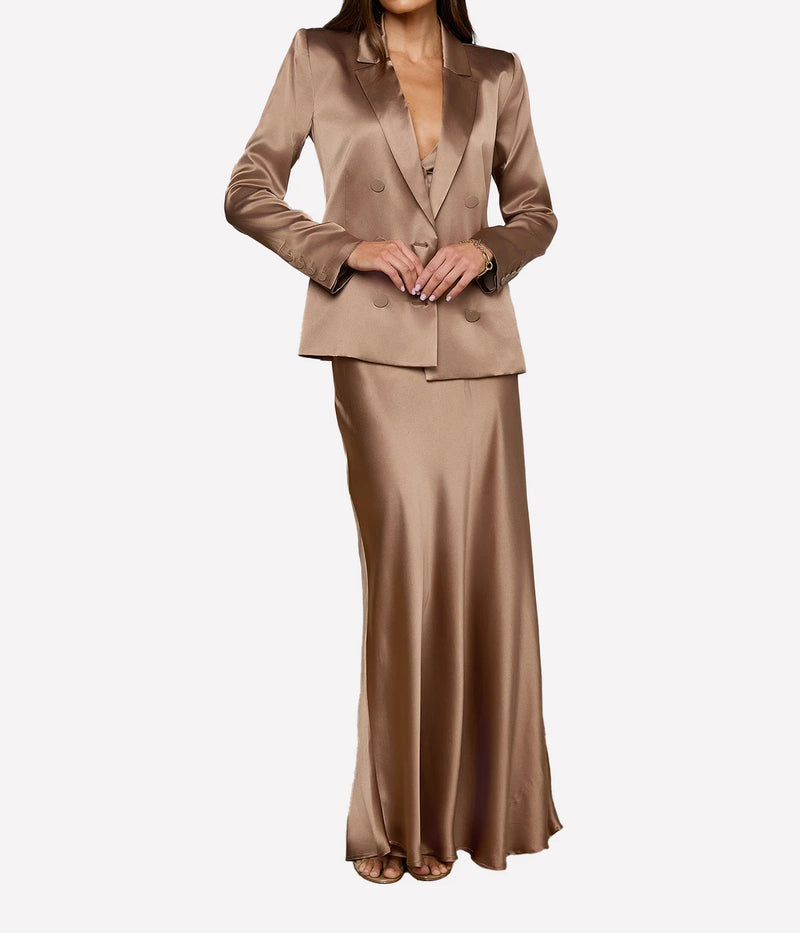 Sena Double Breasted Blazer In Portabella