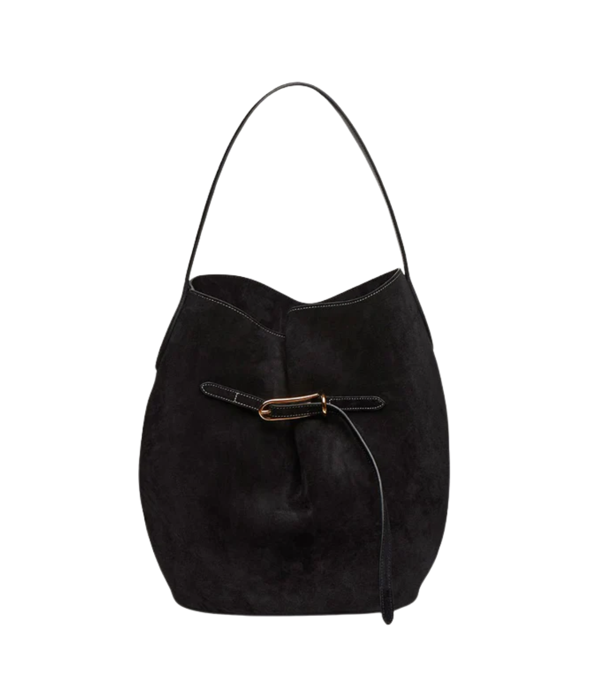 Belted Bucket Bag Large in black suede