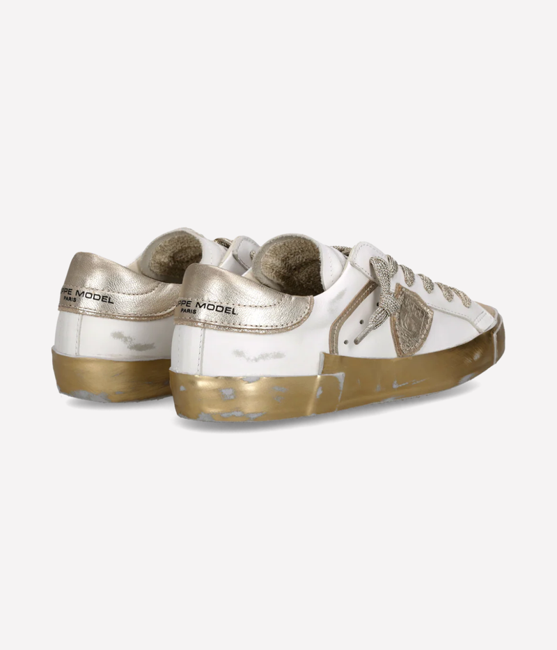 PRSX Low Woman In Veau Lamine Blanc Or