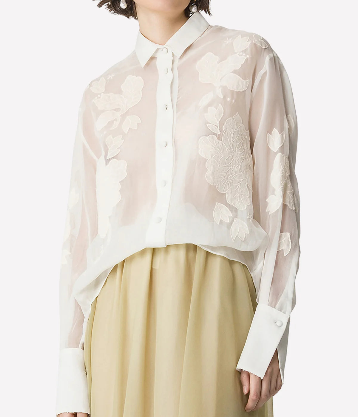Iris Velvet Embroidery Organza Shirt In Avorio