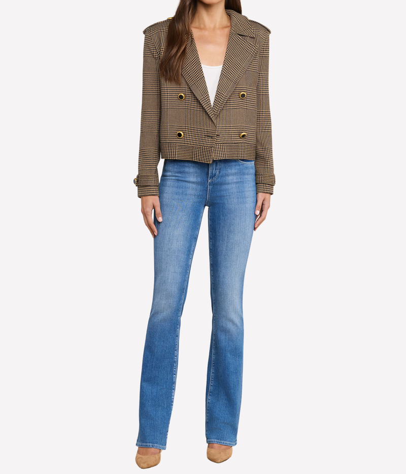 Xoey Cropped Trench In Brown Black Glen Plaid