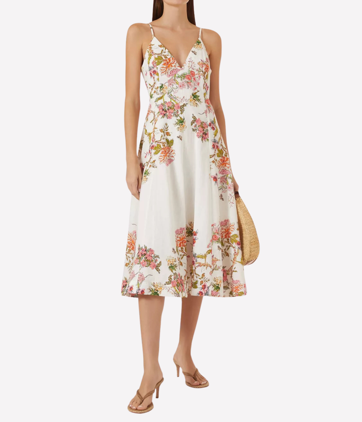 V Neck Midi Dress In Ivory