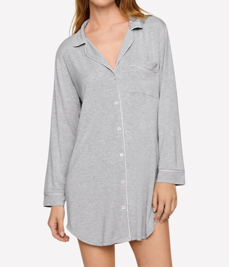 Gisele Sleepshirt In Heather Grey And Sorbet Pink