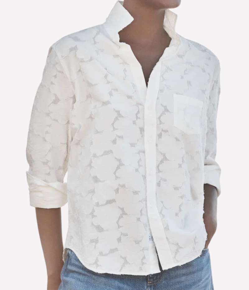 Eileen Woven Button Up Shirt IN Textured Natural Flowers