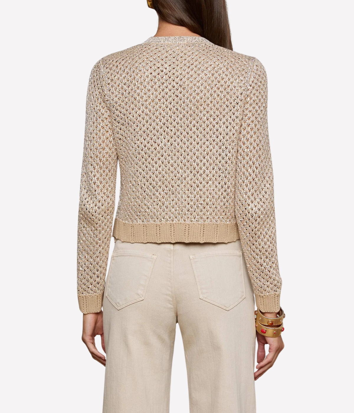 Blanca Sequin Cardigan in Natural Gold