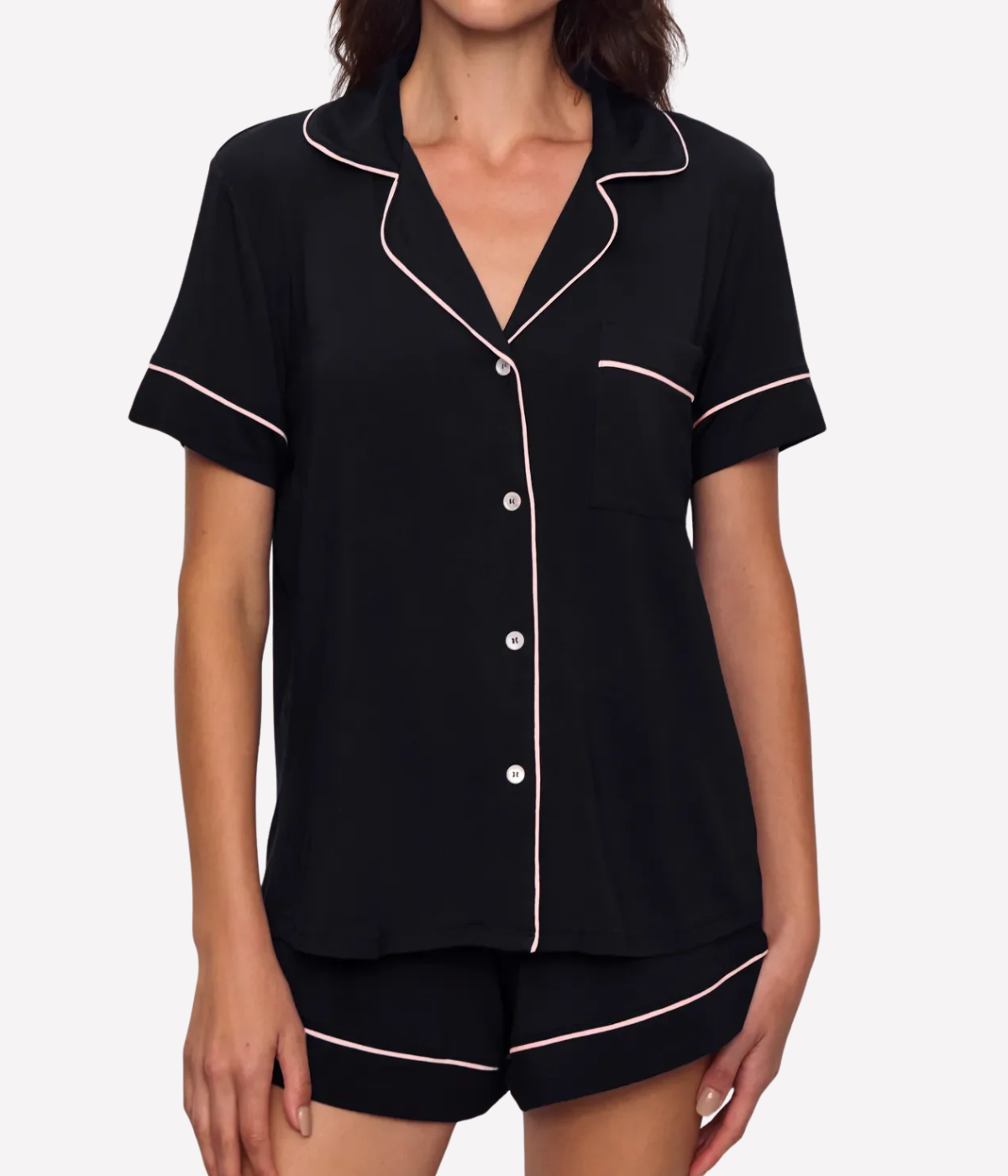 Gisele Relaxed SS Pj Set in Black Sorbet Pink