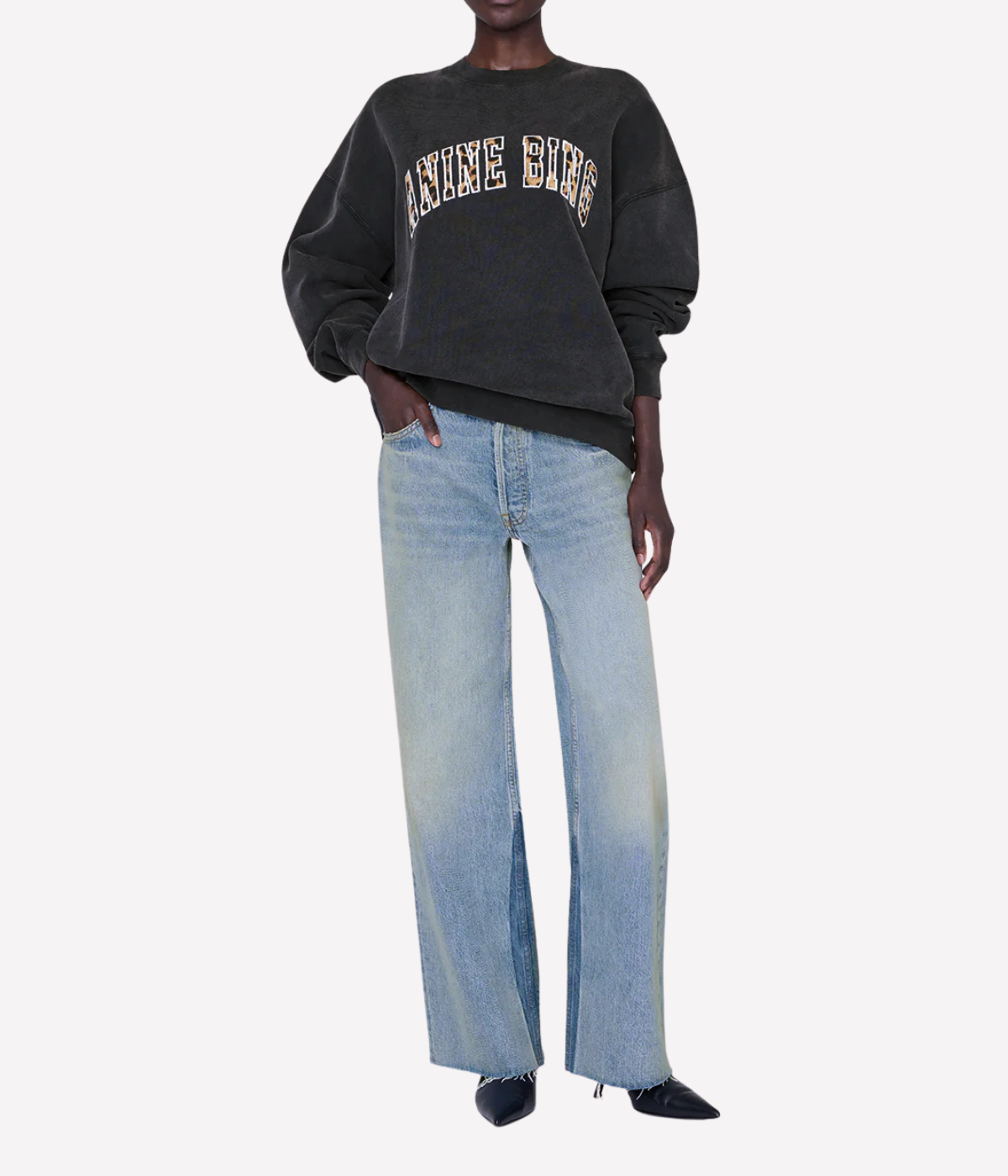 Mile Sweatshirt Anine Bing Leopard in Washed Black