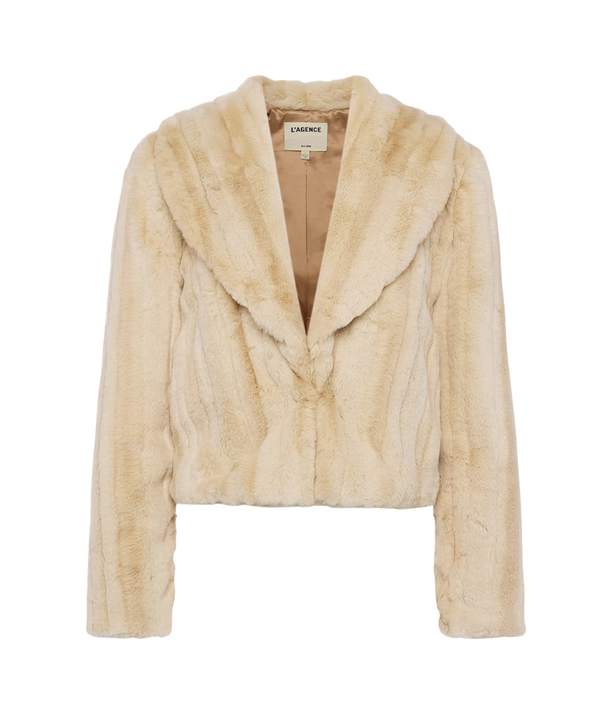 LAgence Davy Faux Fur Jacket In Latte Striped Fur - product flat lay image fur coat