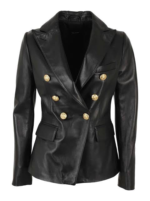 Lizzie Leather Blazer in Nero