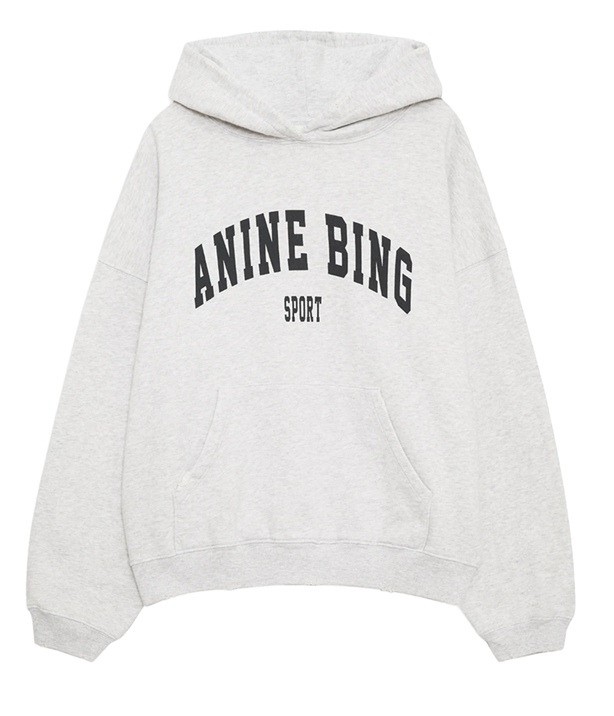 ALT text: Harvey Sweatshirt in grey melange, oversized cotton-fleece hoodie with a drawstring hood and kangaroo pocket.