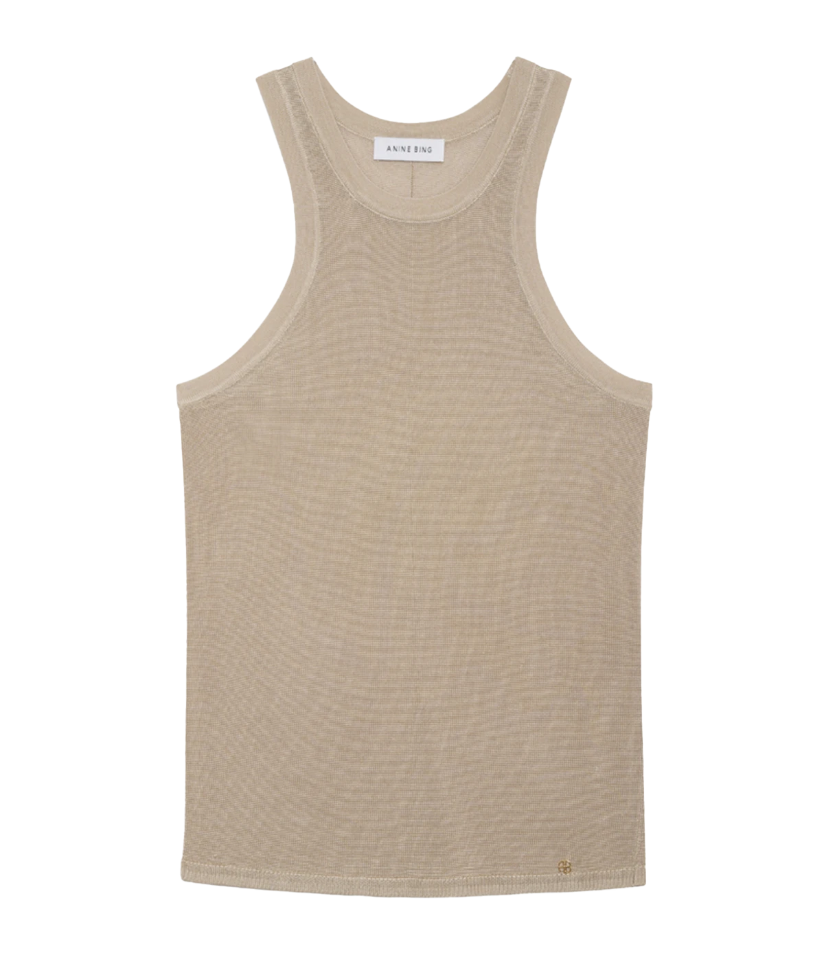 nude coloured ribbed racerback tanktop by US designer Anine Bing with a slim-fitting silhouette.