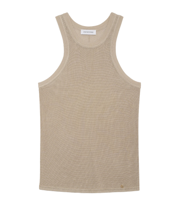 nude coloured ribbed racerback tanktop by US designer Anine Bing with a slim-fitting silhouette.