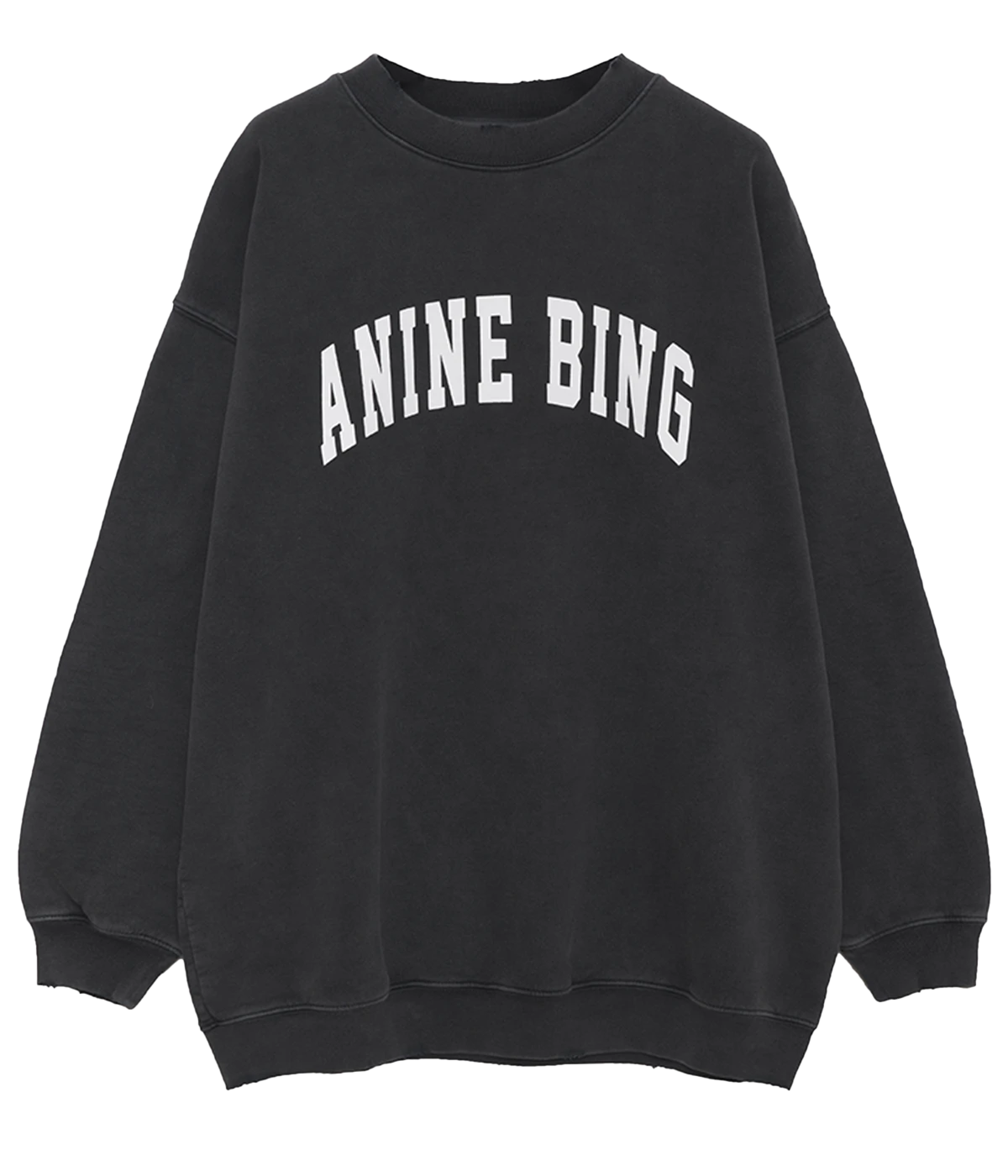ALT text: Tyler Sweatshirt in washed black, oversized organic cotton pullover with a crew neckline and ribbed cuffs.