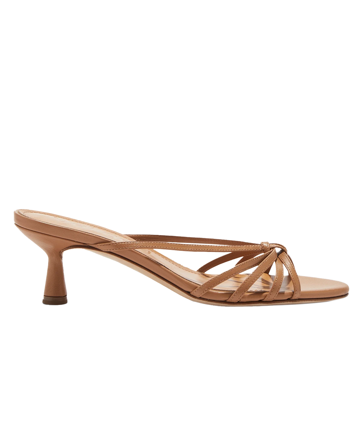 ALT text: Aeyde Abby strappy heels in black Nappa leather with round toe and 5.5cm hourglass heel