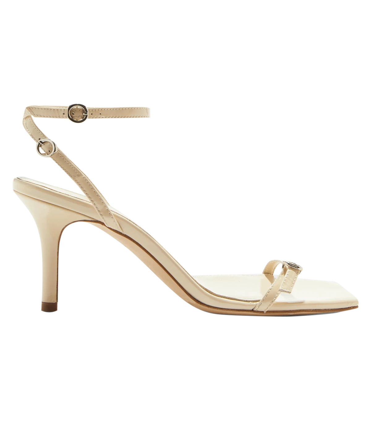 ALT text: Aeyde Hallie sandals in silver leather with square toe and adjustable straps