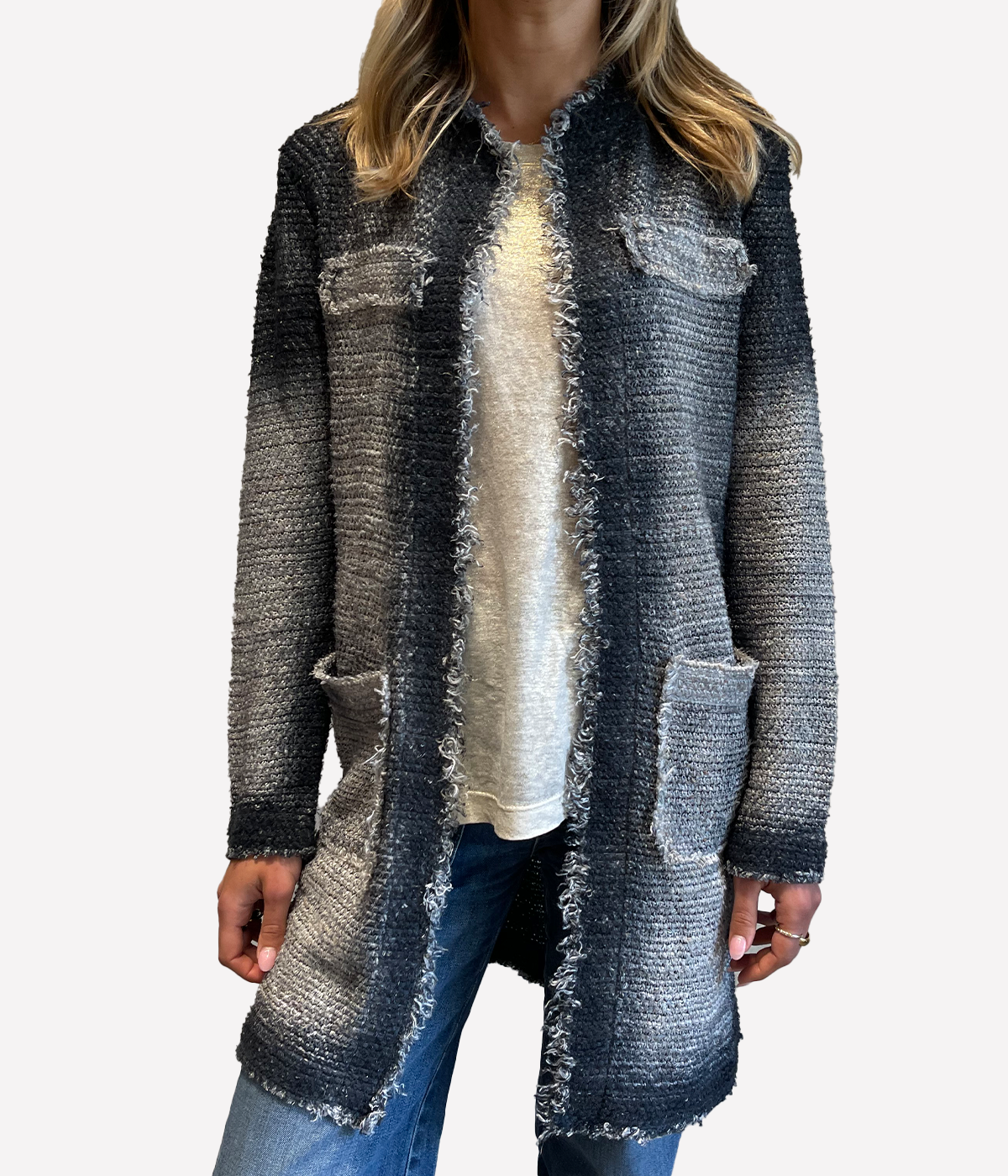 Hand Painted Mat Stitch Long Jacket in Huskey