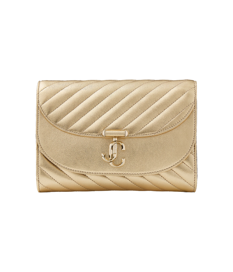 Ava Curve Clutch In Shiny Gold