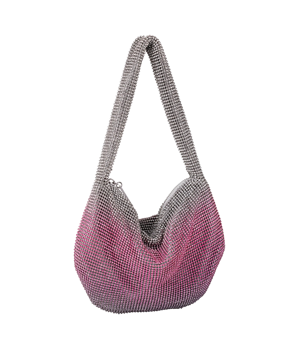ALT text: Benedetta Bruzziches Adrienne bag in ombré crystal mesh with deep purple and magenta fade