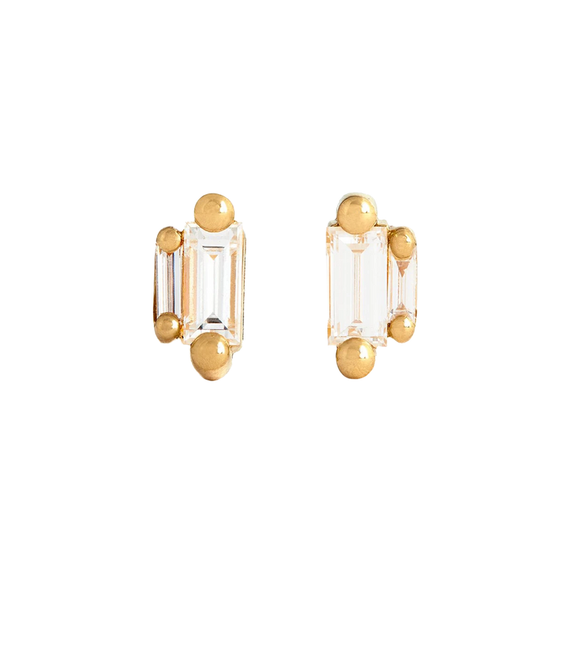 Amalfi Double Stack Studs in 14K Yellow Gold & White Topaz