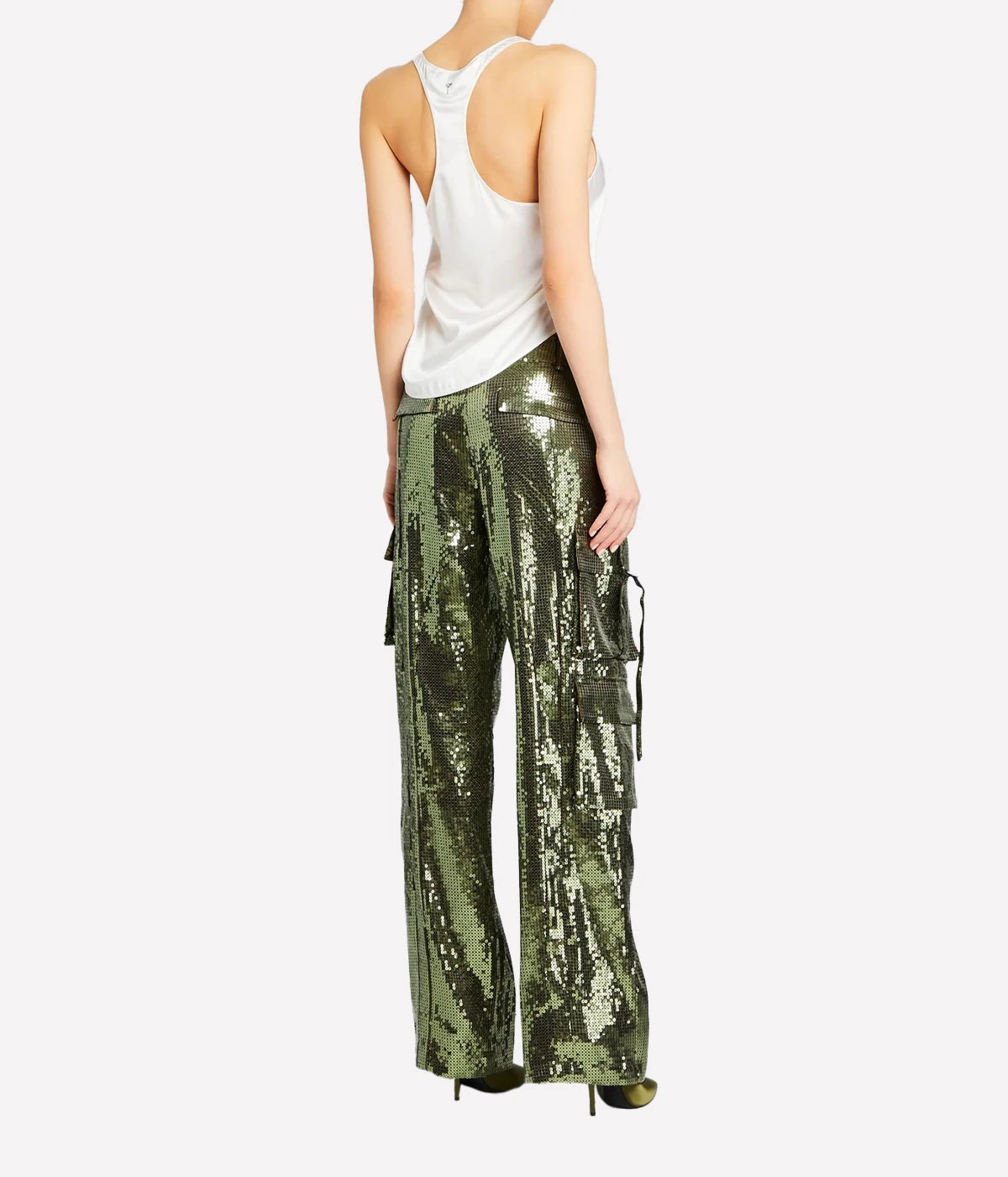 Andre Pant in Military Green Sequin