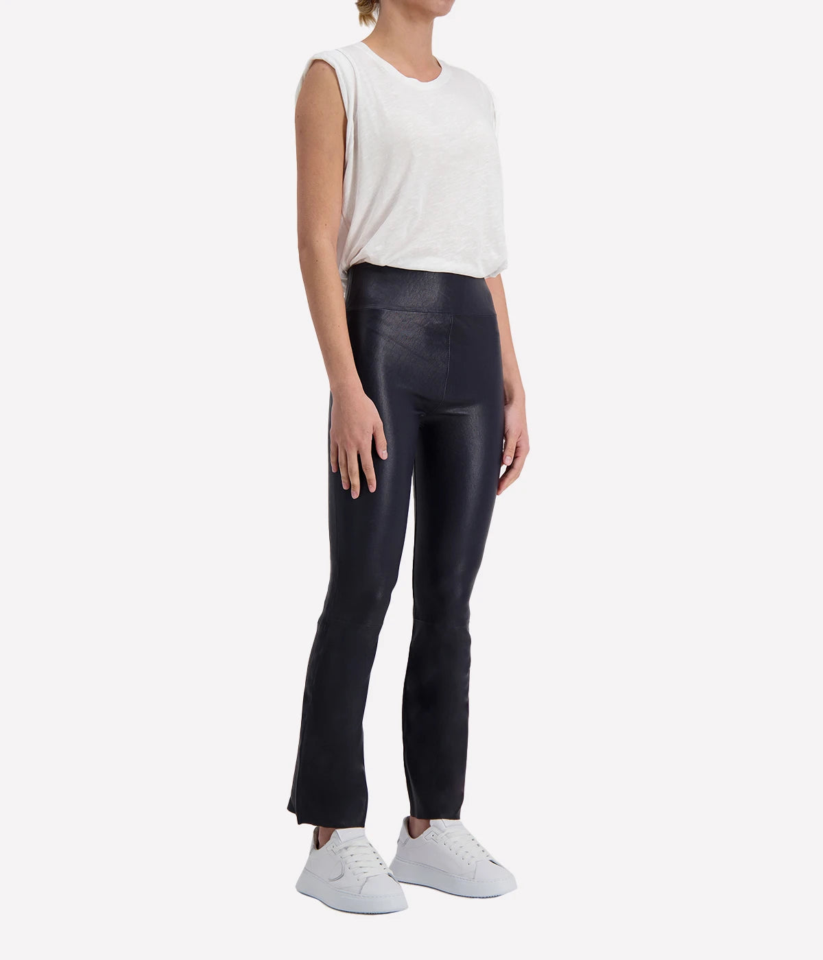 Ankle Flare Leather Legging in Navy