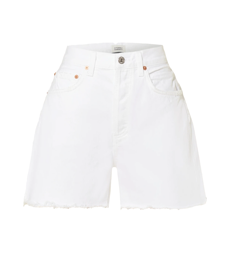 Citizens of Humanity Annabelle Long Short in Gloss, flat lay view of tailored longline shorts