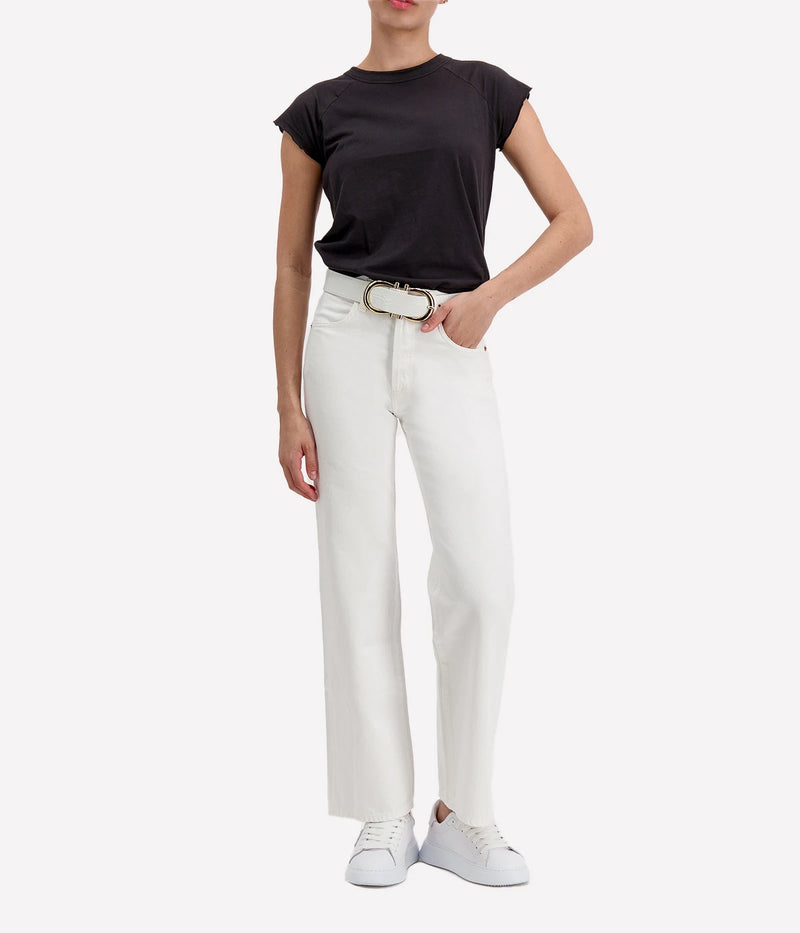 Citizens of Humanity Annina Jean in Seashell worn on model, full length front view of high-rise straight leg denim jeans showing fit and silhouette