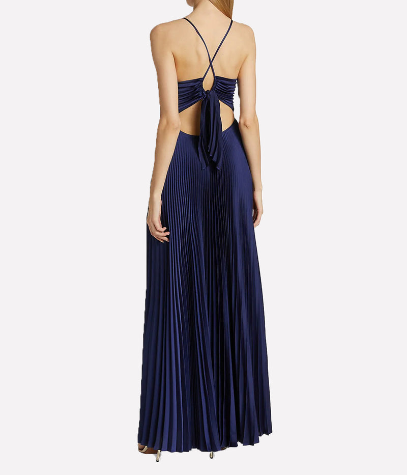 open lace back dress Olympia Asymmetrical Pleated Maxi Dress main image 1