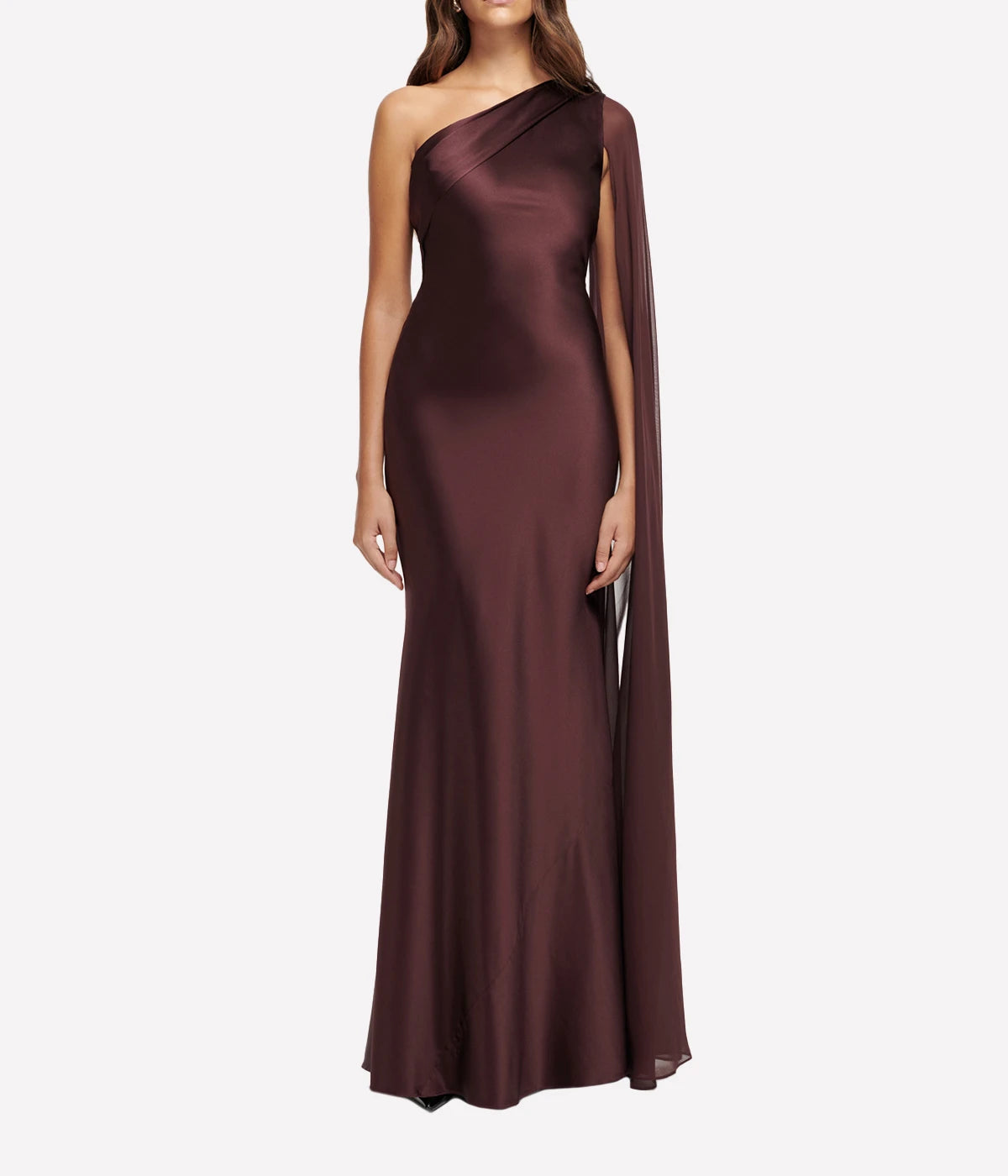 Asymmetric Silk Satin Gown in Brown