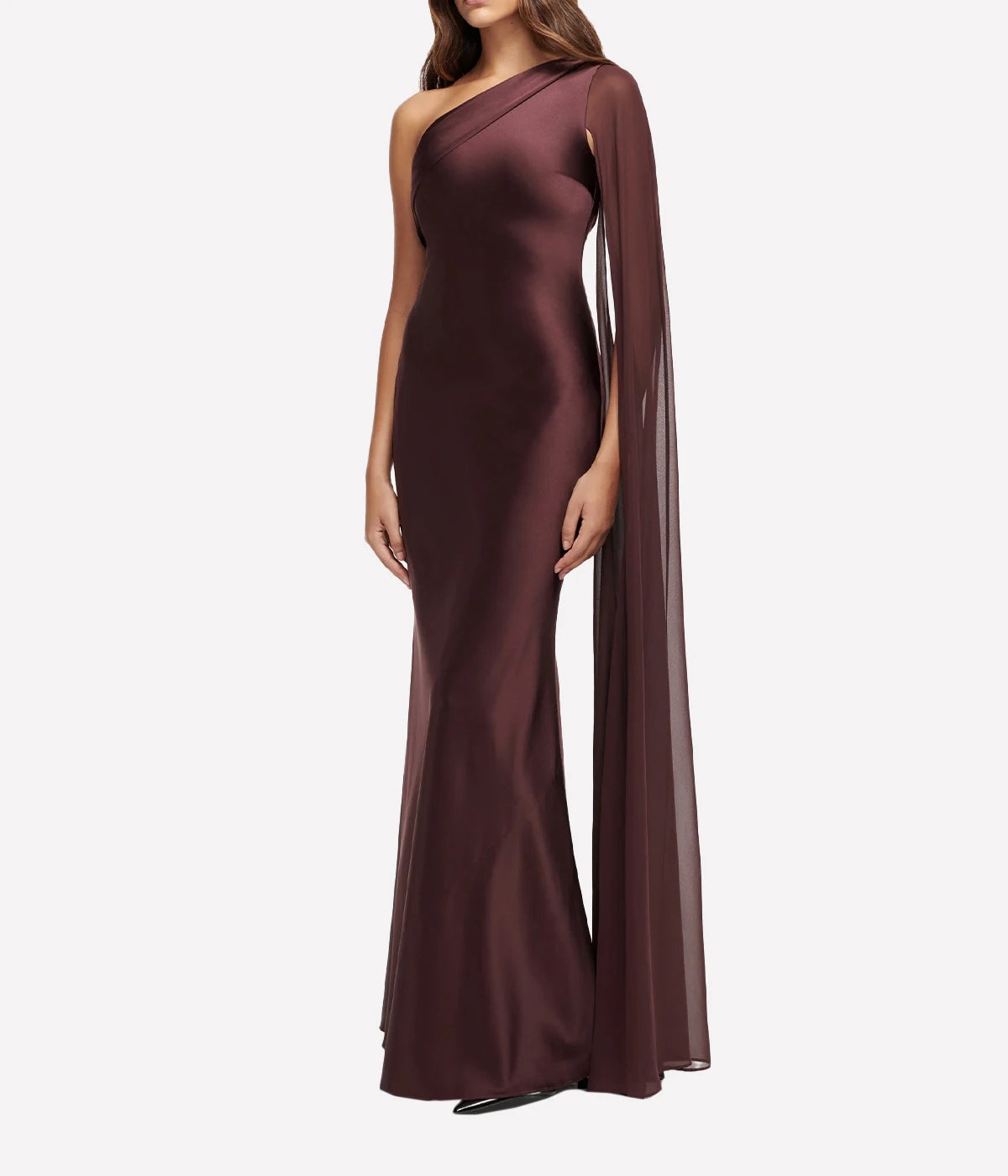 Asymmetric Silk Satin Gown in Brown