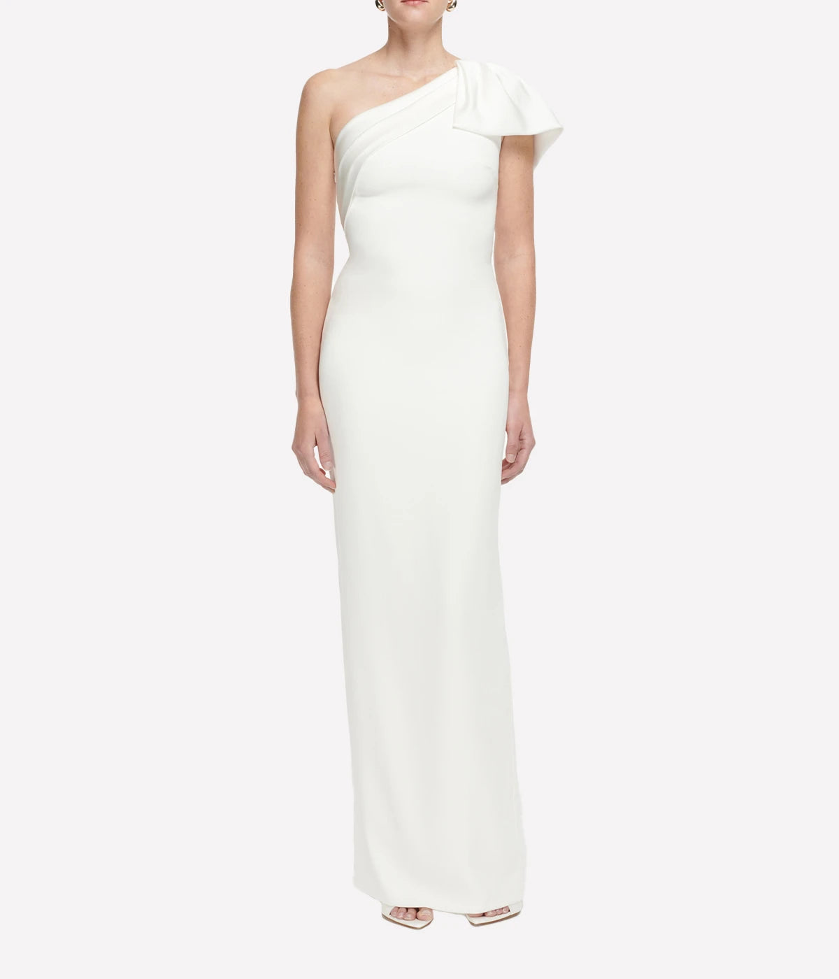 Asymmetric Satin Crepe Gown in White