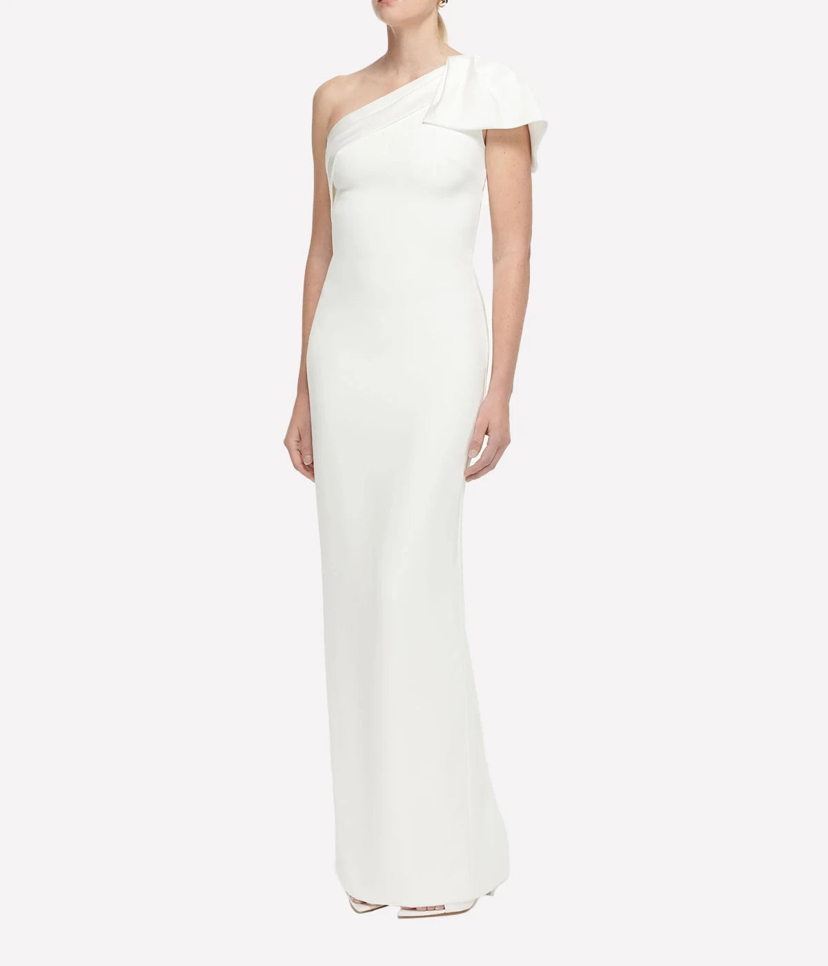 Asymmetric Satin Crepe Gown in White
