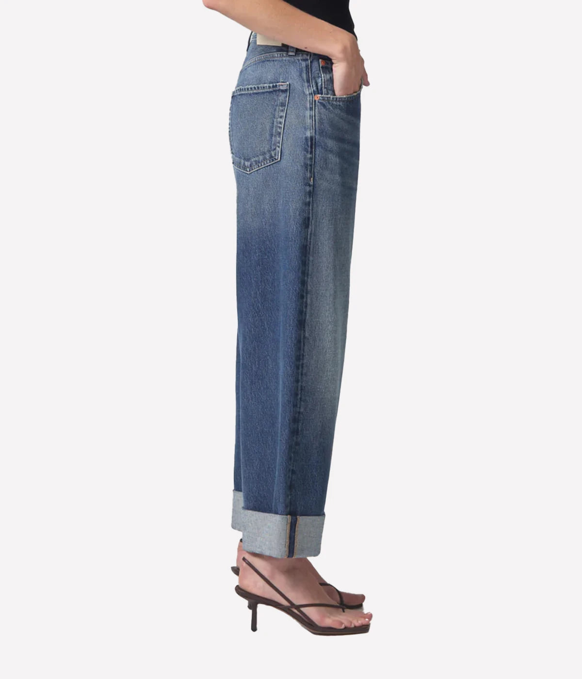  Relaxed-fit Ayla Jeans with a cuffed leg, styled with an oversized blazer and boots for a chic, vintage-inspired look.