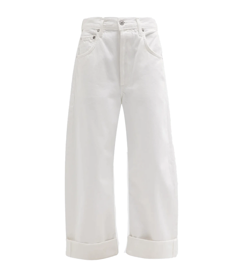 Flat lay view of Citizens of Humanity Ayla Baggy Jean in Serene featuring a relaxed rise, oversized silhouette, and boldly rolled cuff.