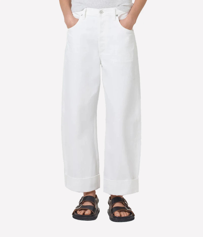 Lower-body view of Citizens of Humanity Ayla Baggy Jean in Serene showcasing the relaxed silhouette and rolled cuff detail.